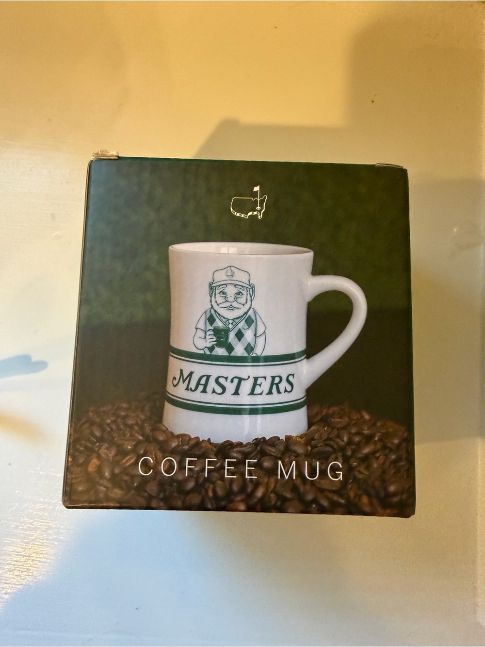 Masters White Ceramic Coffee Mug with Green Gnome Logo